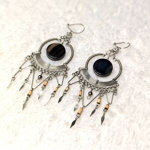 Vintage Artisan Made Sterling Silver Dream Catcher Pierced Earrings